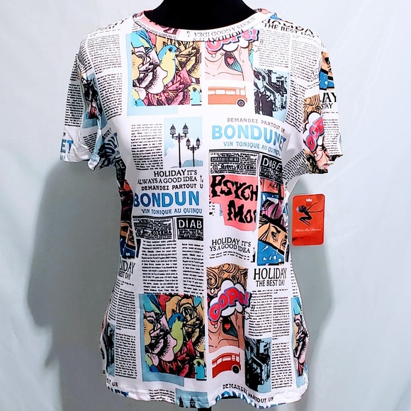 🆕Pop Newspaper print fitted T-shirt 🦄💋 - Picture 2 of 8